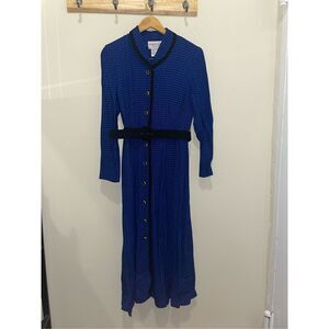 Vintage Robert riel blue black gingham button down midi belted dress 90s size 6